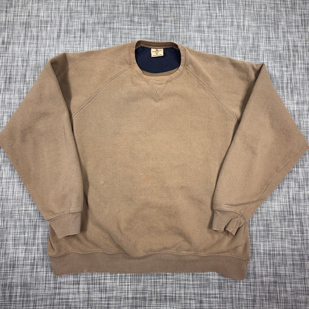 Woolrich Mens Crewneck Sweatshirt XL Tan Raglan Long Sleeve V-Stitch Pullover